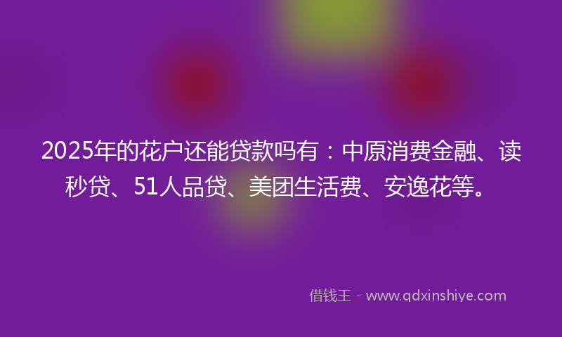 2025年的花户还能贷款吗有：中原消费金融、读秒贷、51人品贷、美团生活费、安逸花等。