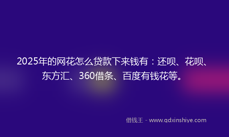 2025年的网花怎么贷款下来钱有：还呗、花呗、东方汇、360借条、百度有钱花等。