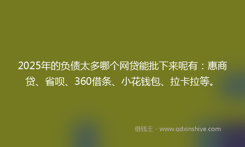 2025年的负债太多哪个网贷能批下来呢有：惠商贷、省呗、360借条、小花钱包、拉卡拉等。