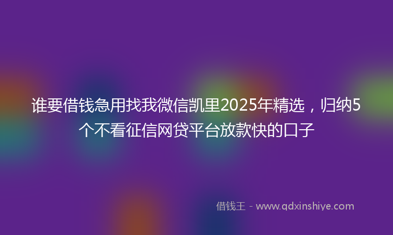 谁要借钱急用找我微信凯里2025年精选，归纳5个不看征信网贷平台放款快的口子