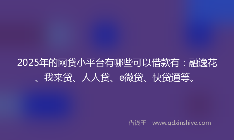 2025年的网贷小平台有哪些可以借款有：融逸花、我来贷、人人贷、e微贷、快贷通等。