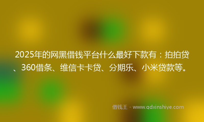 2025年的网黑借钱平台什么最好下款有：拍拍贷、360借条、维信卡卡贷、分期乐、小米贷款等。