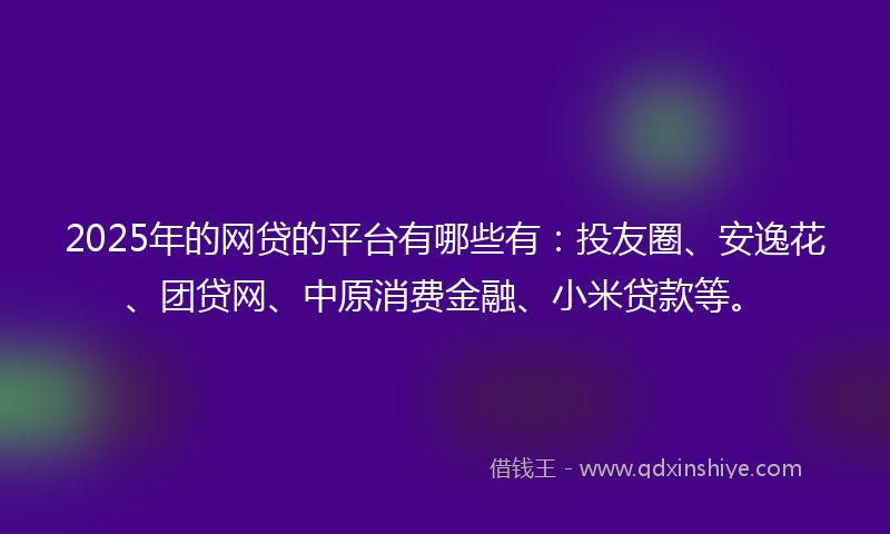 2025年的网贷的平台有哪些有：投友圈、安逸花、团贷网、中原消费金融、小米贷款等。