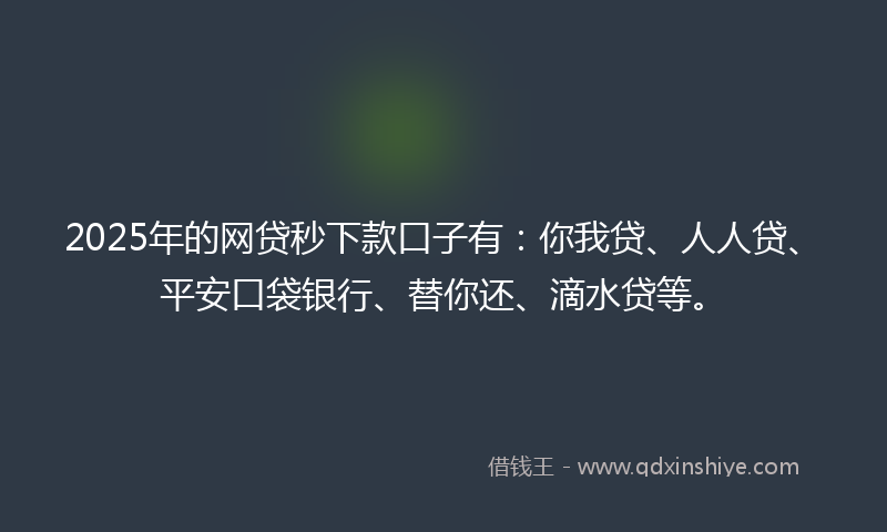 2025年的网贷秒下款口子有：你我贷、人人贷、平安口袋银行、替你还、滴水贷等。