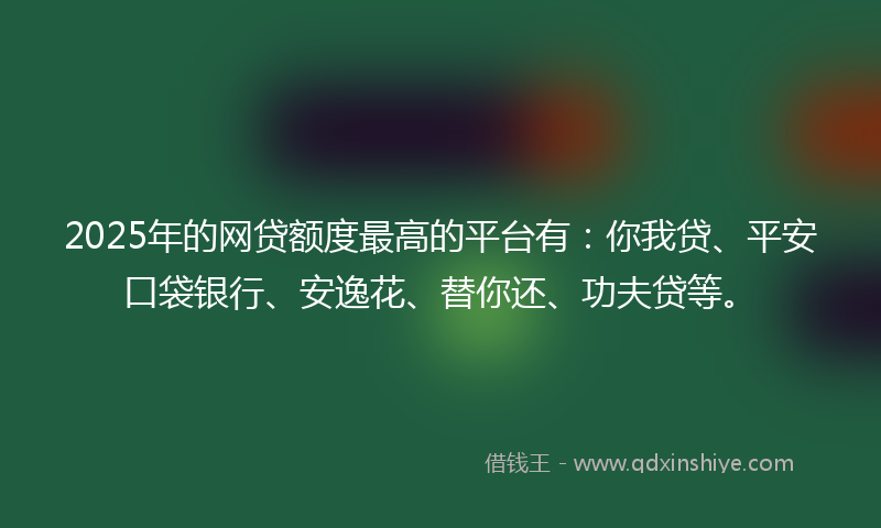 2025年的网贷额度最高的平台有：你我贷、平安口袋银行、安逸花、替你还、功夫贷等。