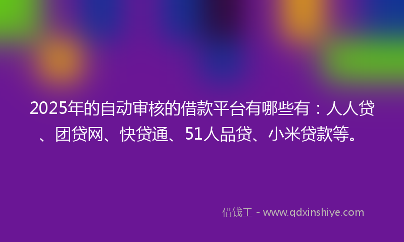 2025年的自动审核的借款平台有哪些有：人人贷、团贷网、快贷通、51人品贷、小米贷款等。