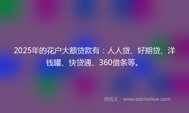 2025年的花户大额贷款有:人人贷、好期贷、洋钱罐、快贷通、360借条等。