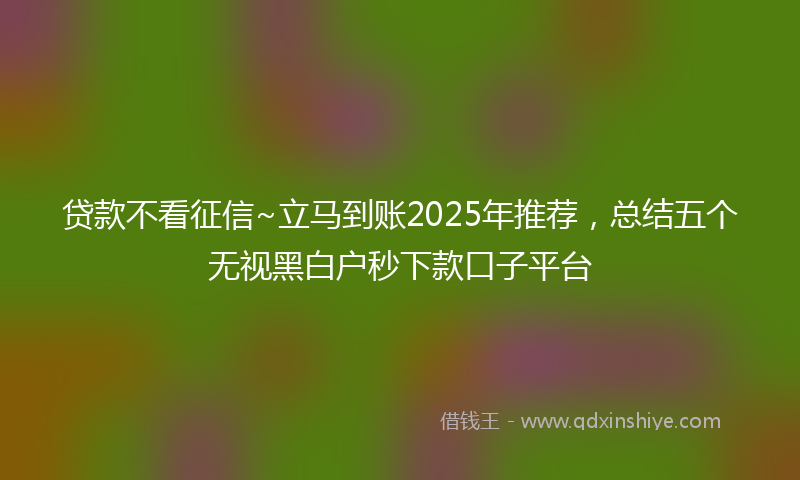 贷款不看征信~立马到账2025年推荐，总结五个无视黑白户秒下款口子平台