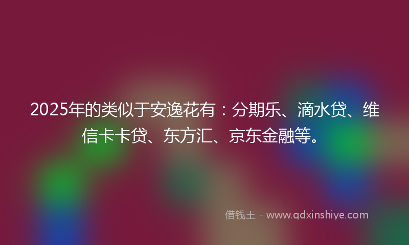 2025年的类似于安逸花有：分期乐、滴水贷、维信卡卡贷、东方汇、京东金融等。