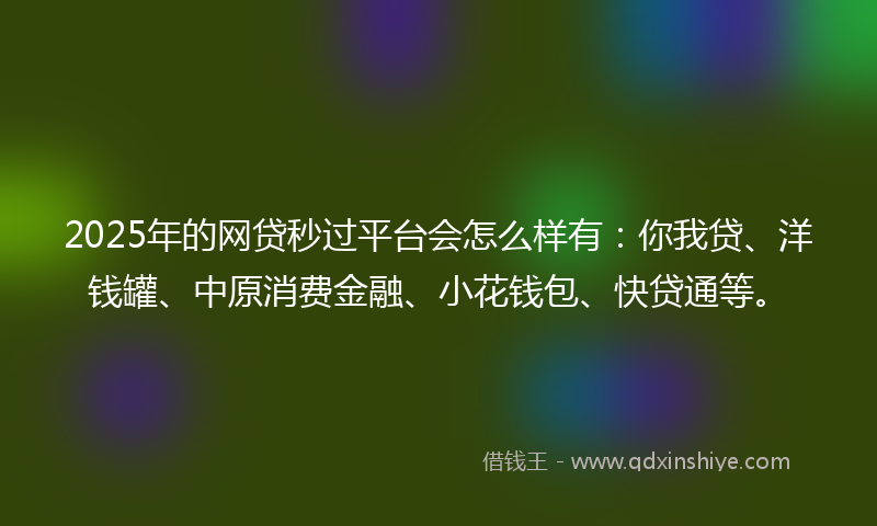 2025年的网贷秒过平台会怎么样有：你我贷、洋钱罐、中原消费金融、小花钱包、快贷通等。