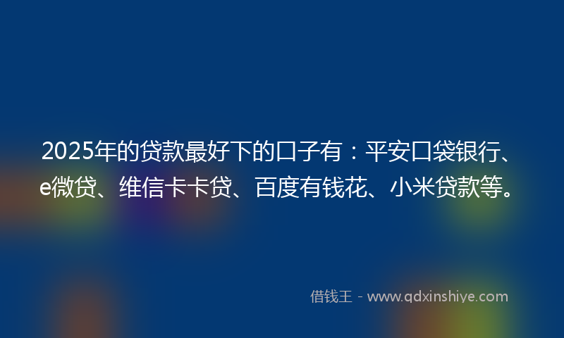 2025年的贷款最好下的口子有：平安口袋银行、e微贷、维信卡卡贷、百度有钱花、小米贷款等。