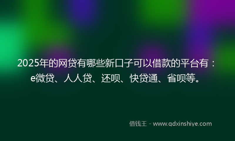 2025年的网贷有哪些新口子可以借款的平台有：e微贷、人人贷、还呗、快贷通、省呗等。