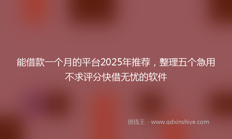 能借款一个月的平台2025年推荐，整理五个急用不求评分快借无忧的软件