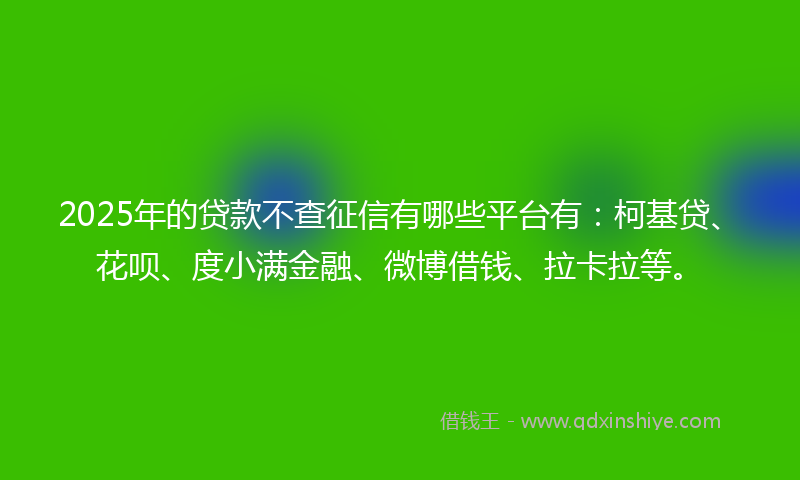2025年的贷款不查征信有哪些平台有：柯基贷、花呗、度小满金融、微博借钱、拉卡拉等。