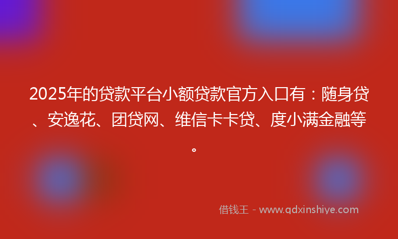 2025年的贷款平台小额贷款官方入口有：随身贷、安逸花、团贷网、维信卡卡贷、度小满金融等。
