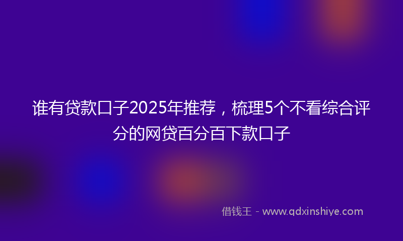谁有贷款口子2025年推荐，梳理5个不看综合评分的网贷百分百下款口子