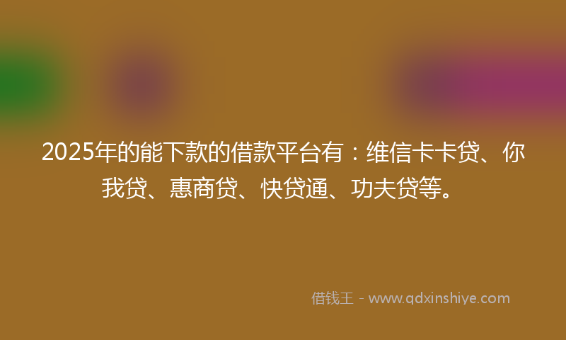 2025年的能下款的借款平台有：维信卡卡贷、你我贷、惠商贷、快贷通、功夫贷等。