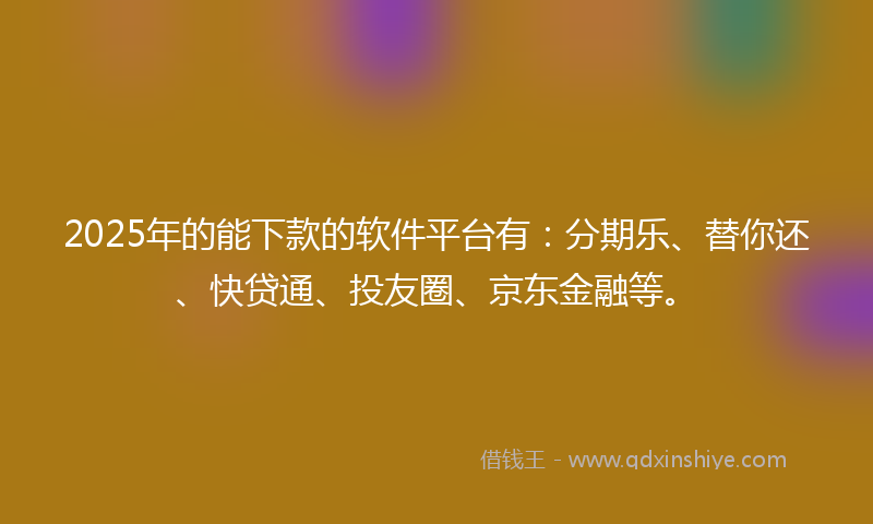 2025年的能下款的软件平台有：分期乐、替你还、快贷通、投友圈、京东金融等。