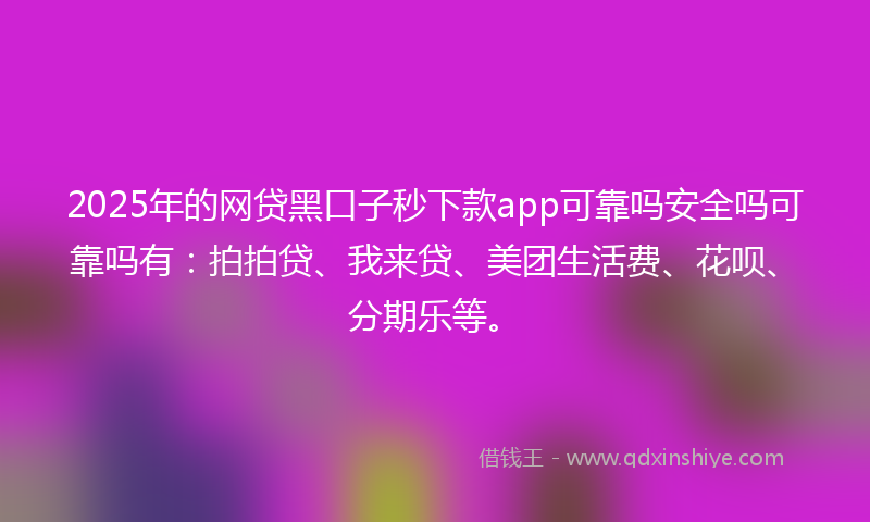 2025年的网贷黑口子秒下款app可靠吗安全吗可靠吗有：拍拍贷、我来贷、美团生活费、花呗、分期乐等。