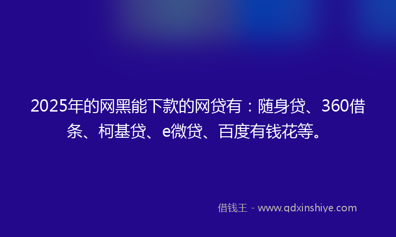 2025年的网黑能下款的网贷有：随身贷、360借条、柯基贷、e微贷、百度有钱花等。