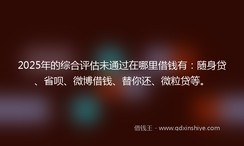 2025年的综合评估未通过在哪里借钱有：随身贷、省呗、微博借钱、替你还、微粒贷等。