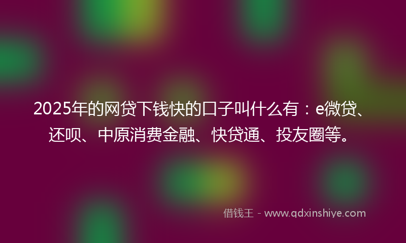 2025年的网贷下钱快的口子叫什么有：e微贷、还呗、中原消费金融、快贷通、投友圈等。