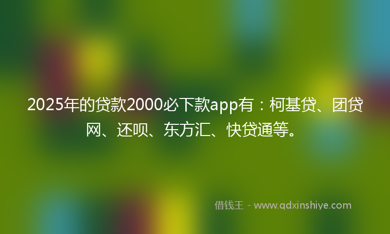 2025年的贷款2000必下款app有：柯基贷、团贷网、还呗、东方汇、快贷通等。