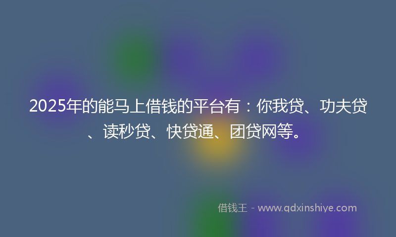 2025年的能马上借钱的平台有：你我贷、功夫贷、读秒贷、快贷通、团贷网等。