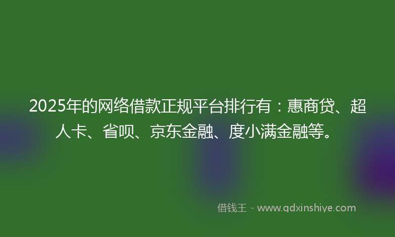 2025年的网络借款正规平台排行有：惠商贷、超人卡、省呗、京东金融、度小满金融等。