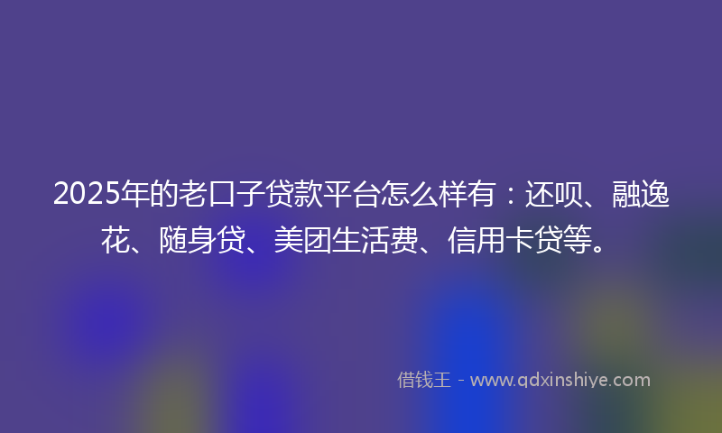 2025年的老口子贷款平台怎么样有：还呗、融逸花、随身贷、美团生活费、信用卡贷等。