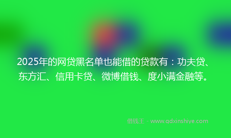 2025年的网贷黑名单也能借的贷款有：功夫贷、东方汇、信用卡贷、微博借钱、度小满金融等。