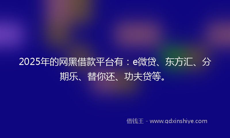 2025年的网黑借款平台有：e微贷、东方汇、分期乐、替你还、功夫贷等。