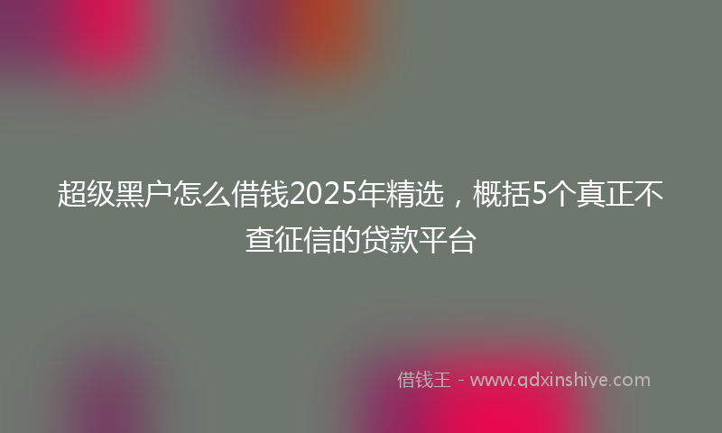 超级黑户怎么借钱2025年精选，概括5个真正不查征信的贷款平台