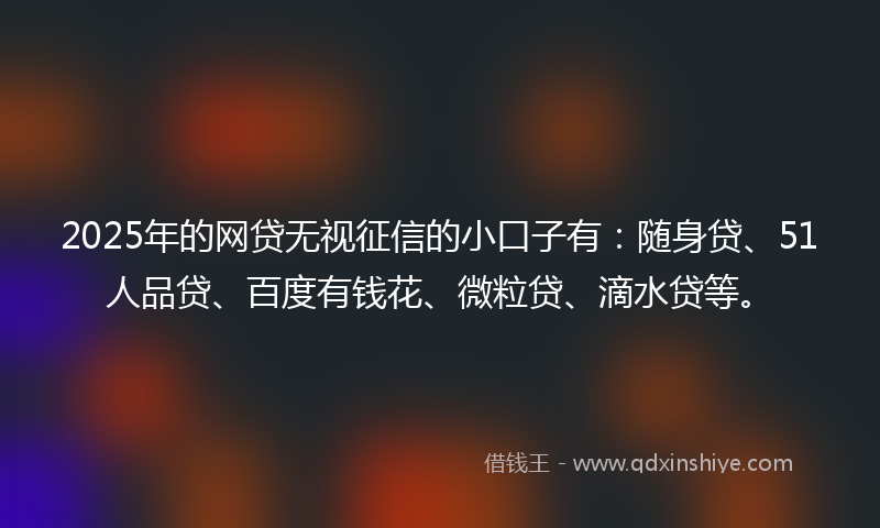 2025年的网贷无视征信的小口子有：随身贷、51人品贷、百度有钱花、微粒贷、滴水贷等。