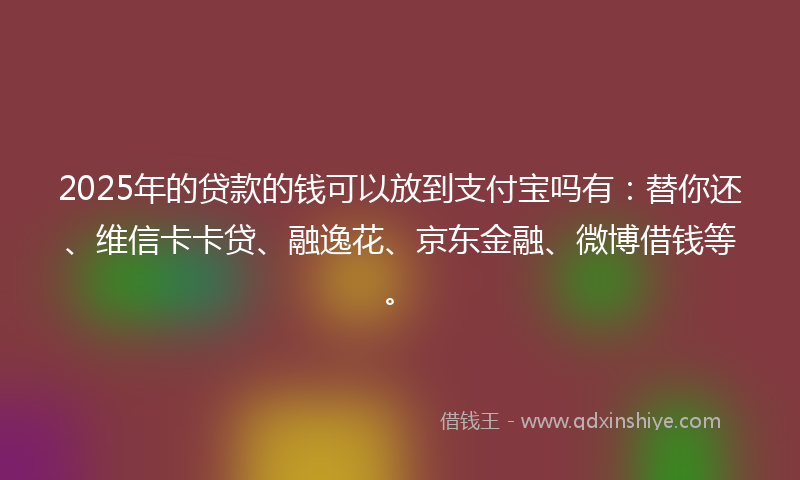 2025年的贷款的钱可以放到支付宝吗有：替你还、维信卡卡贷、融逸花、京东金融、微博借钱等。