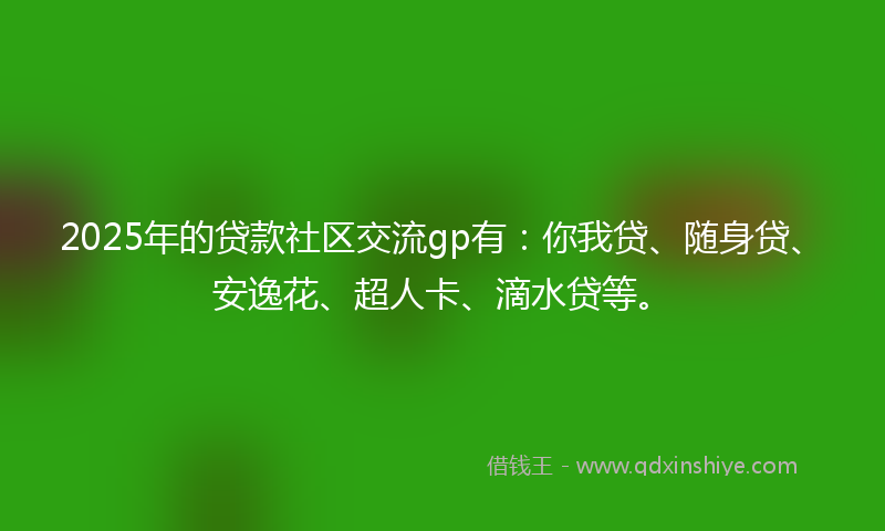 2025年的贷款社区交流gp有：你我贷、随身贷、安逸花、超人卡、滴水贷等。