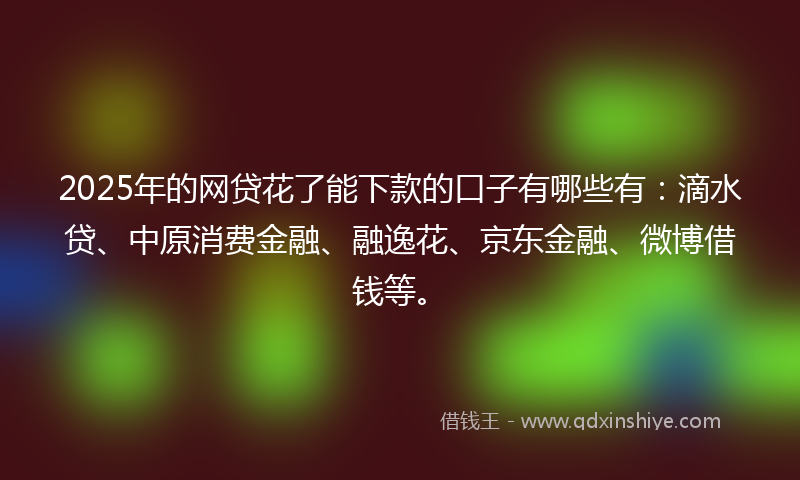 2025年的网贷花了能下款的口子有哪些有：滴水贷、中原消费金融、融逸花、京东金融、微博借钱等。