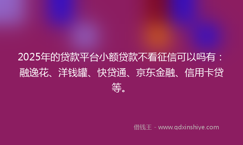 2025年的贷款平台小额贷款不看征信可以吗有：融逸花、洋钱罐、快贷通、京东金融、信用卡贷等。