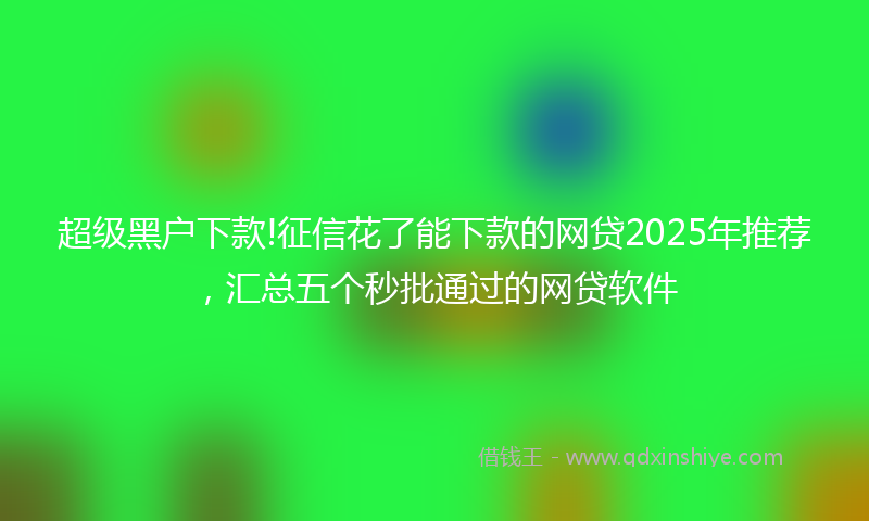 超级黑户下款!征信花了能下款的网贷2025年推荐，汇总五个秒批通过的网贷软件