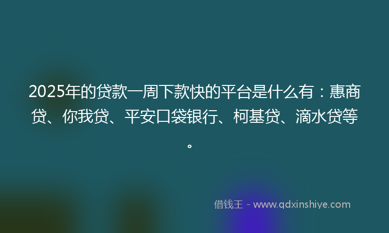 2025年的贷款一周下款快的平台是什么有：惠商贷、你我贷、平安口袋银行、柯基贷、滴水贷等。