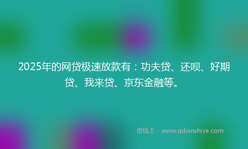 2025年的网贷极速放款有：功夫贷、还呗、好期贷、我来贷、京东金融等。