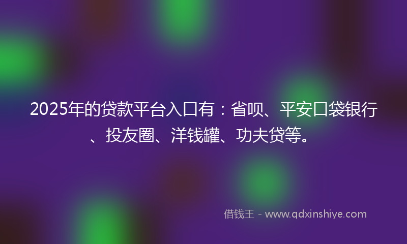 2025年的贷款平台入口有：省呗、平安口袋银行、投友圈、洋钱罐、功夫贷等。
