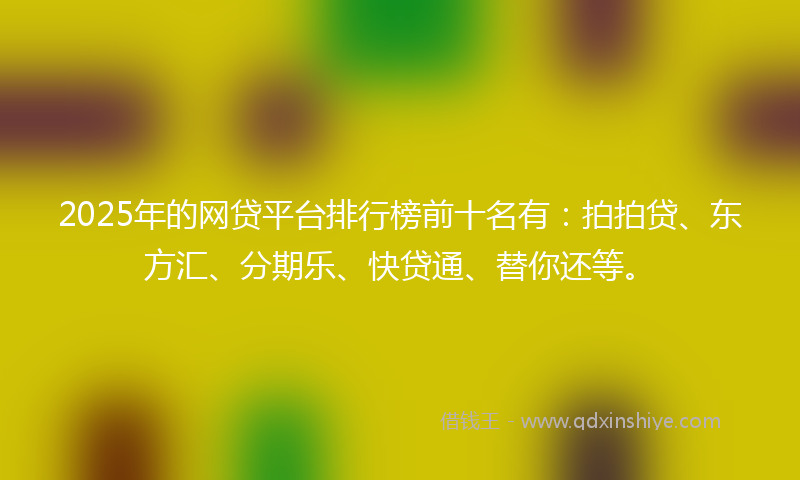 2025年的网贷平台排行榜前十名有：拍拍贷、东方汇、分期乐、快贷通、替你还等。