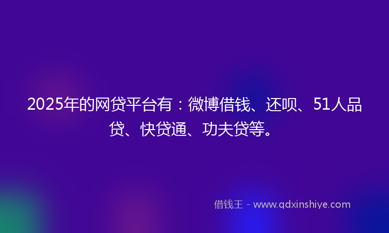 2025年的网贷平台有：微博借钱、还呗、51人品贷、快贷通、功夫贷等。