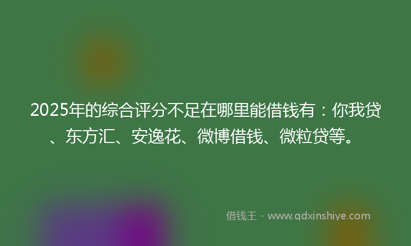 2025年的综合评分不足在哪里能借钱有：你我贷、东方汇、安逸花、微博借钱、微粒贷等。