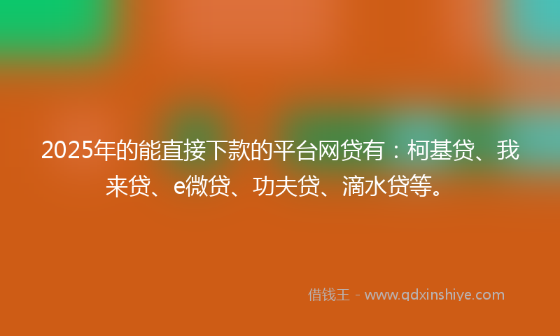 2025年的能直接下款的平台网贷有：柯基贷、我来贷、e微贷、功夫贷、滴水贷等。