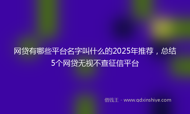 网贷有哪些平台名字叫什么的2025年推荐，总结5个网贷无视不查征信平台