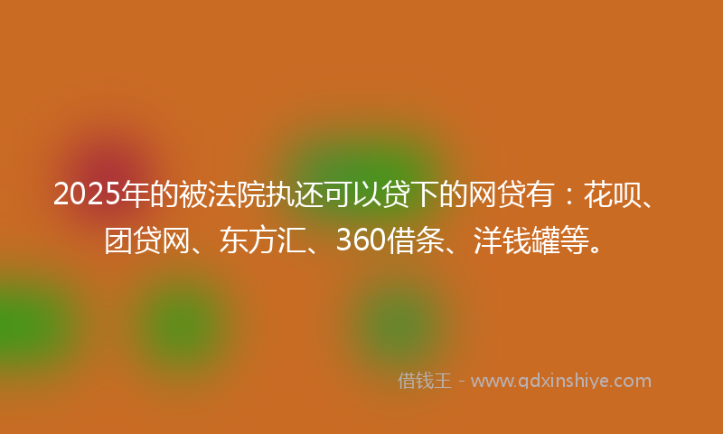 2025年的被法院执还可以贷下的网贷有:花呗、团贷网、东方汇、360借条、洋钱罐等。