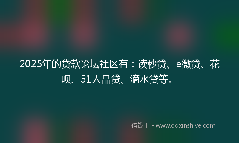 2025年的贷款论坛社区有：读秒贷、e微贷、花呗、51人品贷、滴水贷等。
