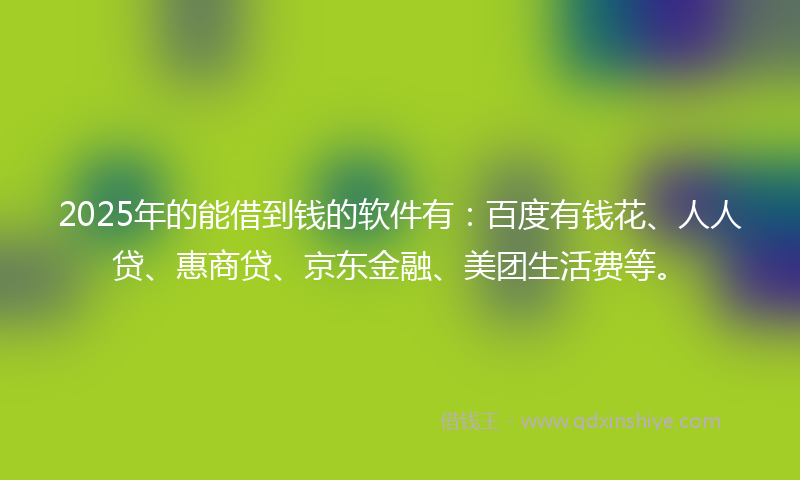 2025年的能借到钱的软件有：百度有钱花、人人贷、惠商贷、京东金融、美团生活费等。